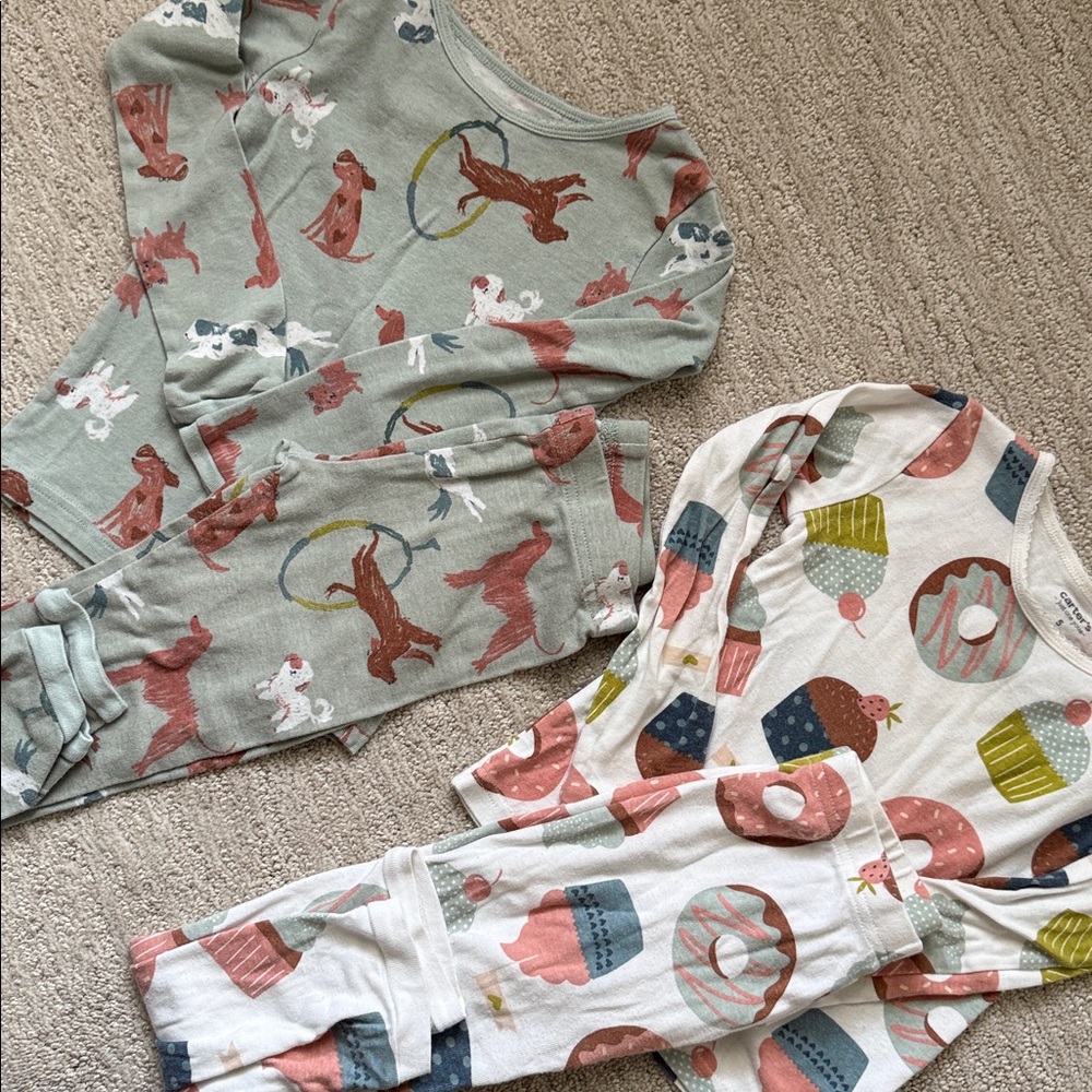 Carter's Green and White Animal Donut Pajama Set 100%cotton bundle